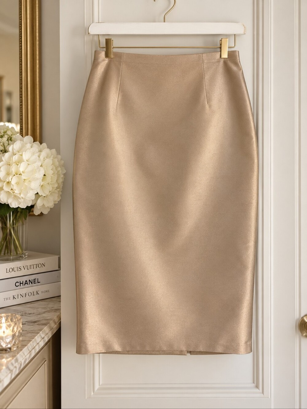 Talbots Satin Pencil Skirt in Champagne Gold NWT Size 2